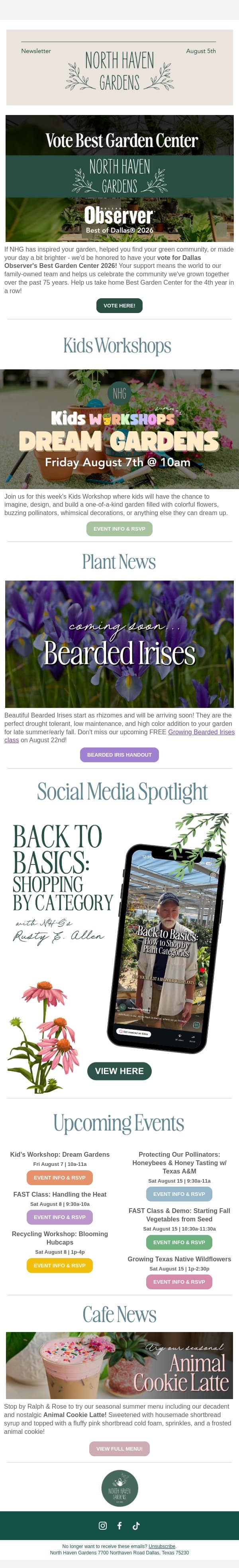 Vote NHG for Best Garden Center 2026! email from North Haven Gardens screenshot