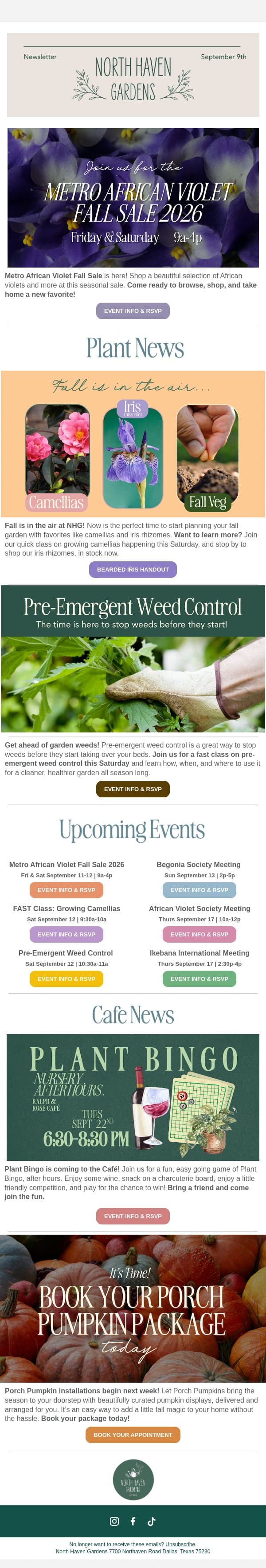 Fall Favorites, Fun Events, & More! email from North Haven Gardens screenshot