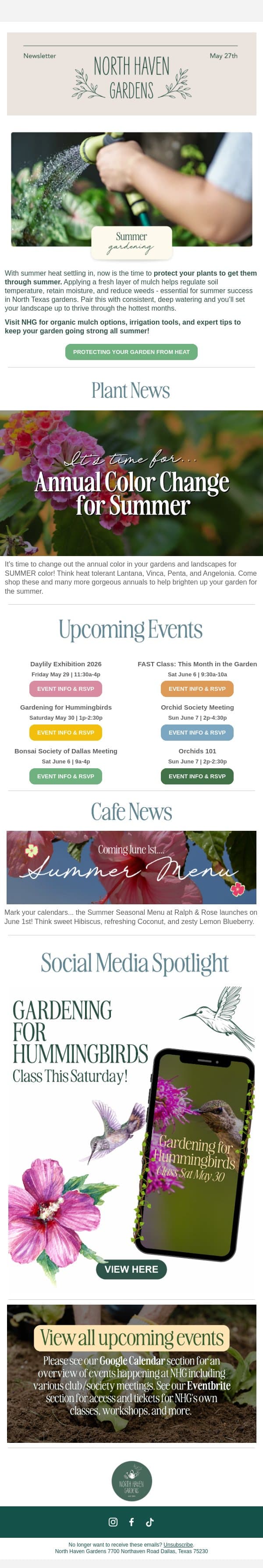 Summer Garden Prep, Annual Color Change & More! email from North Haven Gardens screenshot