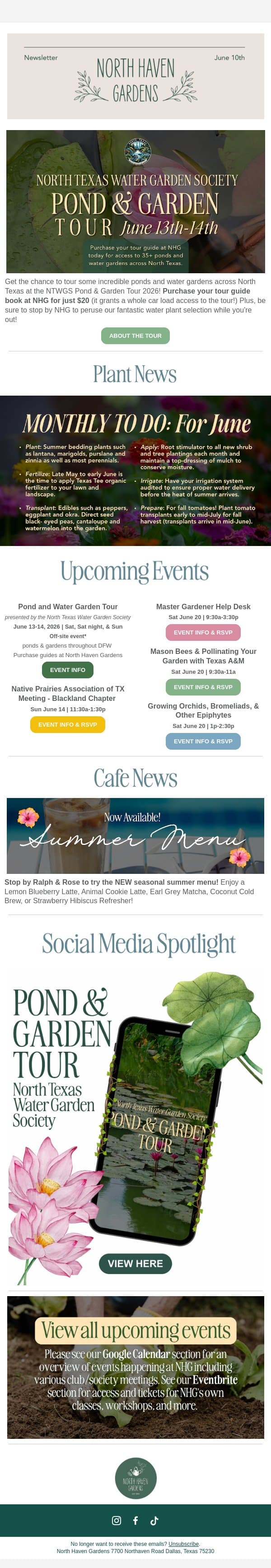 This Weekend: NTWGS Pond & Garden Tour! email from North Haven Gardens screenshot