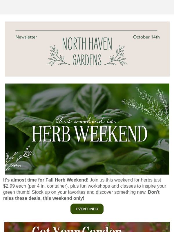 Fall Herb Weekend is Here! email from North Haven Gardens