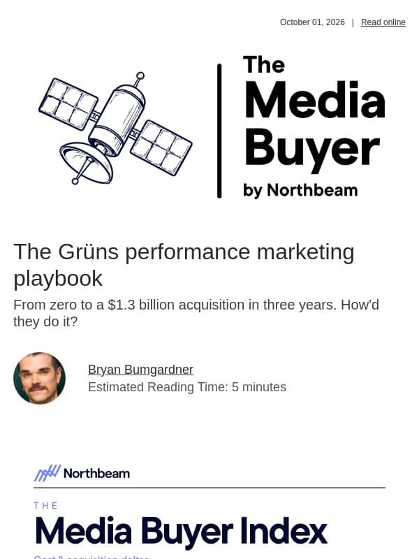 The Grüns performance marketing playbook email from Northbeam