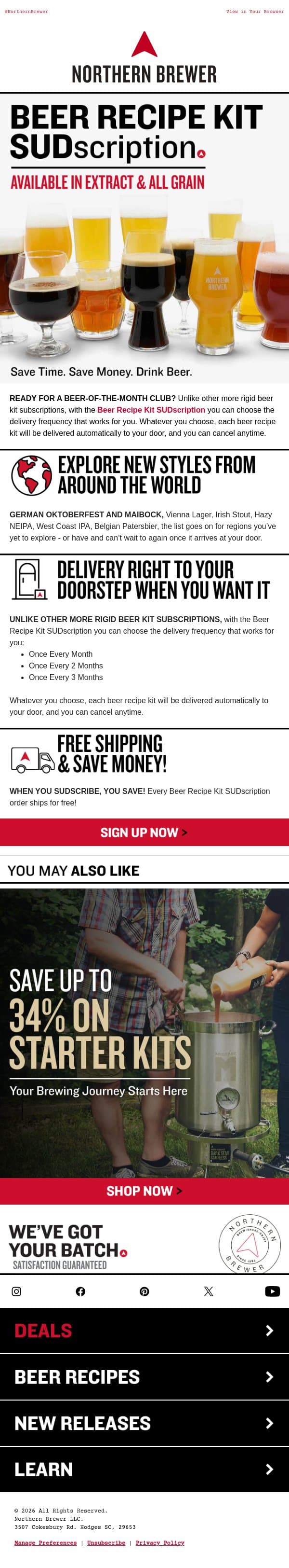 🍻 SUDscription: Save $ on Beer Kits! email from Northern Brewer screenshot