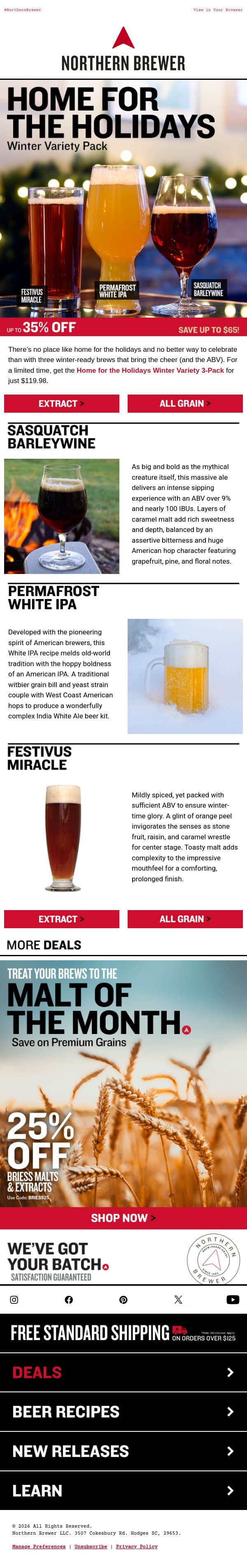 Cozy Up with the Home for the Holidays 🧥 email from Northern Brewer screenshot
