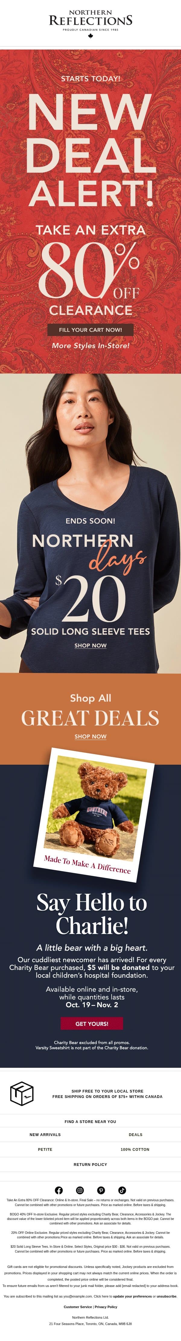 NEW DEAL ALERT! Extra 80% OFF Starts Today email from Northern Reflections screenshot