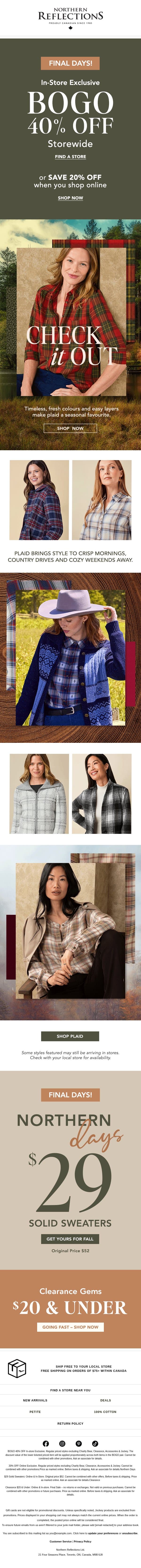 Check It Out: We Are Mad For Plaid! email from Northern Reflections screenshot