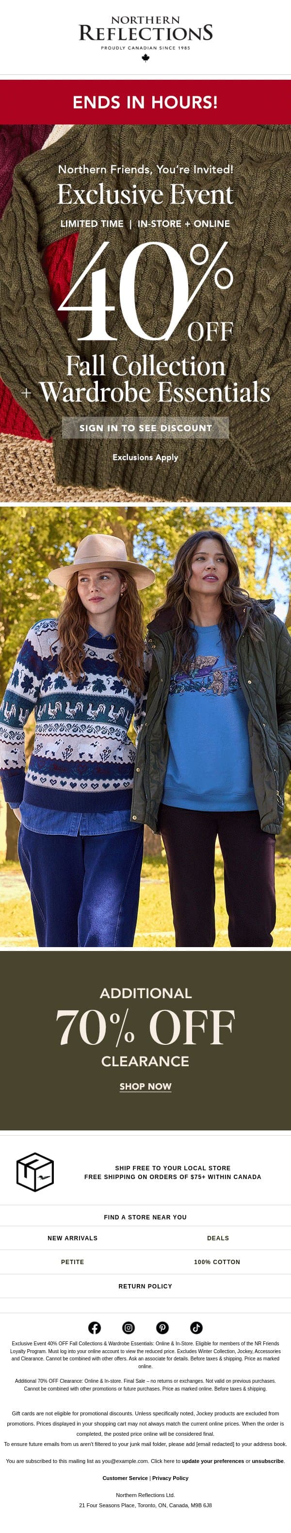 HURRY! Northern Friends, 40% OFF Ends In Hours! email from Northern Reflections screenshot