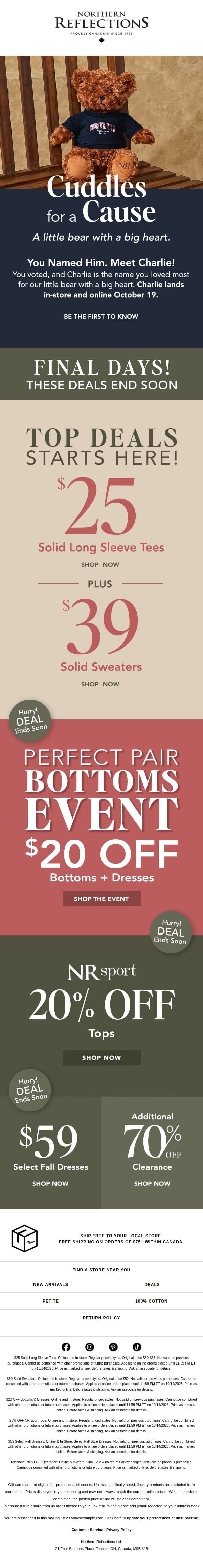 Meet Charlie! Plus, Deals Too Good to Miss! email from Northern Reflections screenshot