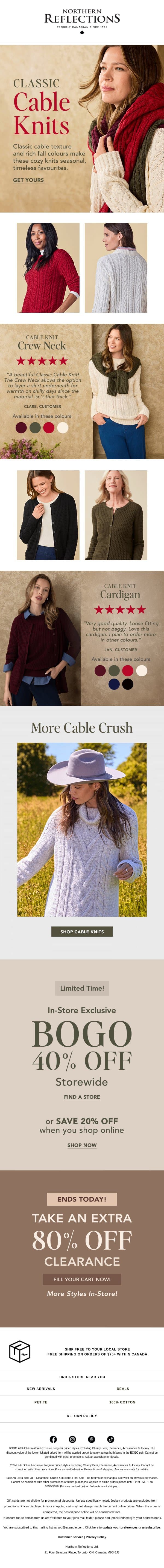 Hello, Sweater Weather! Classic Cables To Love email from Northern Reflections screenshot