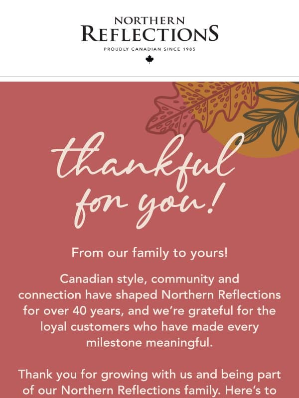 Grateful for Every Season Together email from Northern Reflections