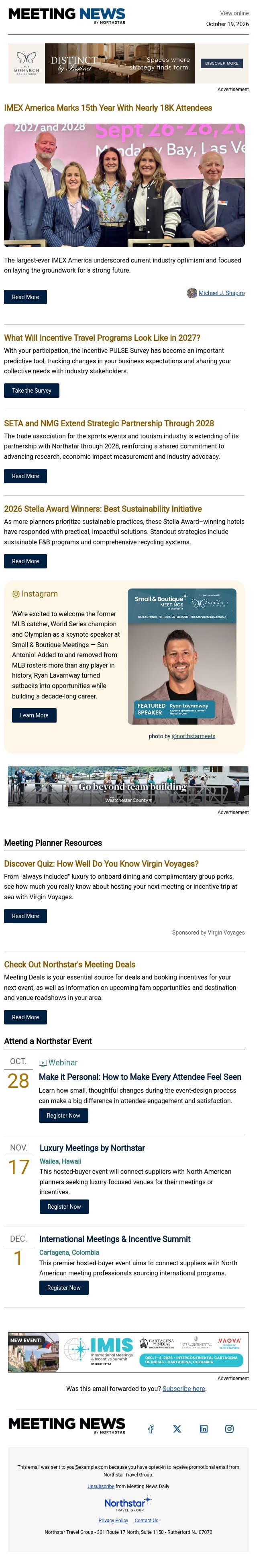 IMEX America Marks 15th Year | Take the Incentive PULSE Survey email from Northstar Meetings Group screenshot