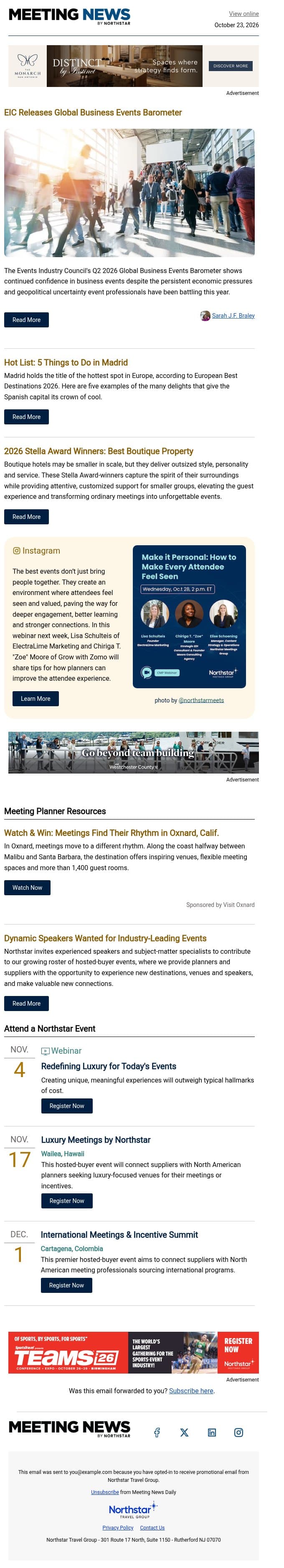 EIC Releases Events Barometer | 5 Great Things to Do in Madrid email from Northstar Meetings Group screenshot