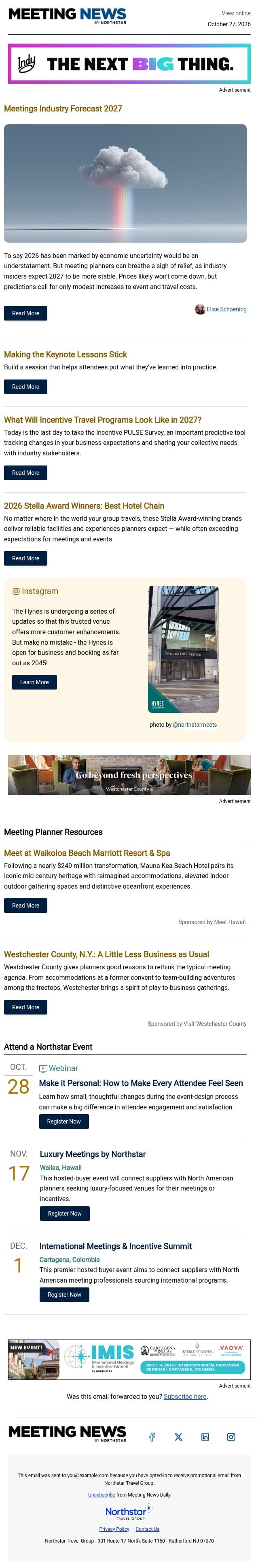 New Meetings Industry Forecast | Making Keynote Lessons Stick email from Northstar Meetings Group screenshot