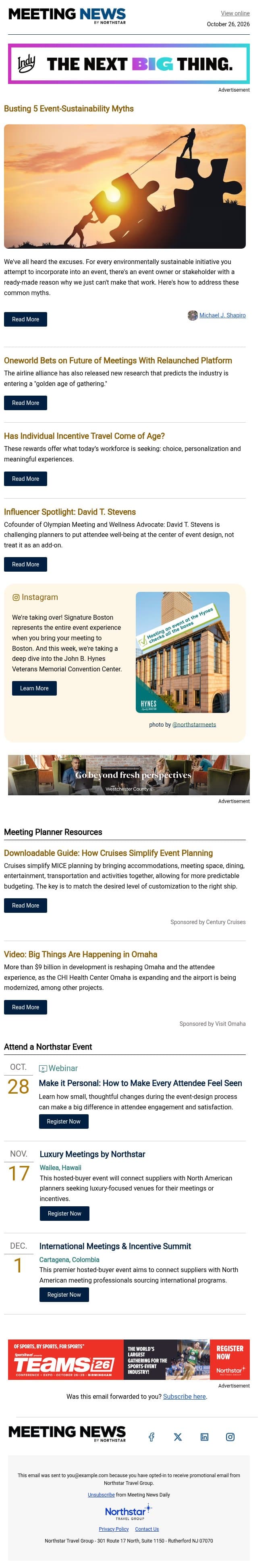 Busting Sustainability Myths | Incentive Travel's Evolution email from Northstar Meetings Group screenshot