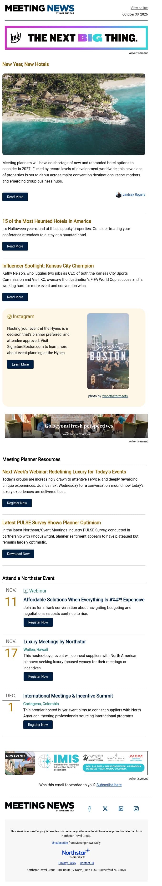 New Group-Ready Properties | 15 Haunted Hotels email from Northstar Meetings Group screenshot