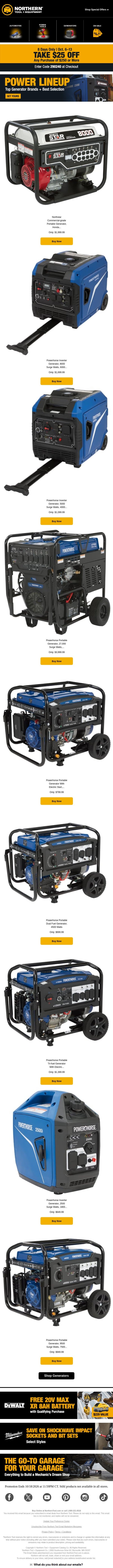 Shop Generators ⚡ Be Prepared with Reliable Backup Power Solutions email from NorthStar screenshot