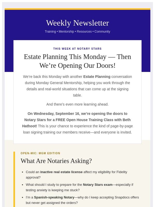 π See What Notary Stars Training Is Really Like! email from Notary Stars