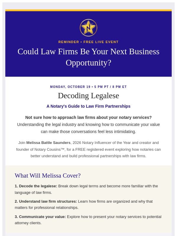 🌟 Notaries: Do You Know How to Approach Law Firms? email from Notary Stars