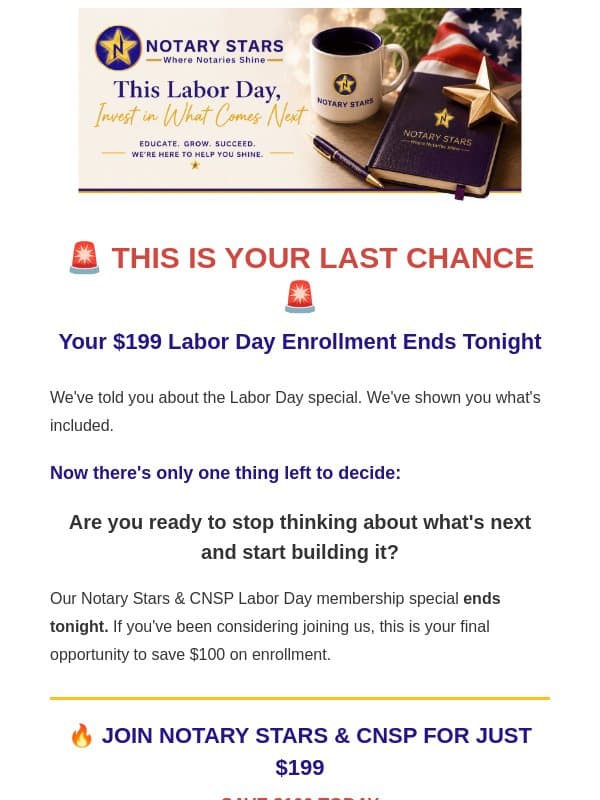 🚨 Your Exclusive Offers End Tonight! email from Notary Stars