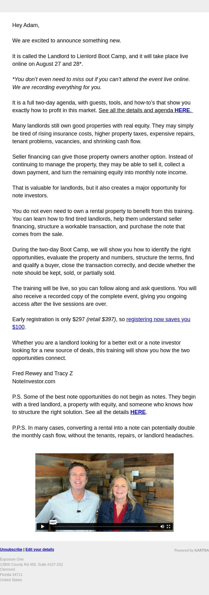 Something new…just in time. email from Note Investor screenshot
