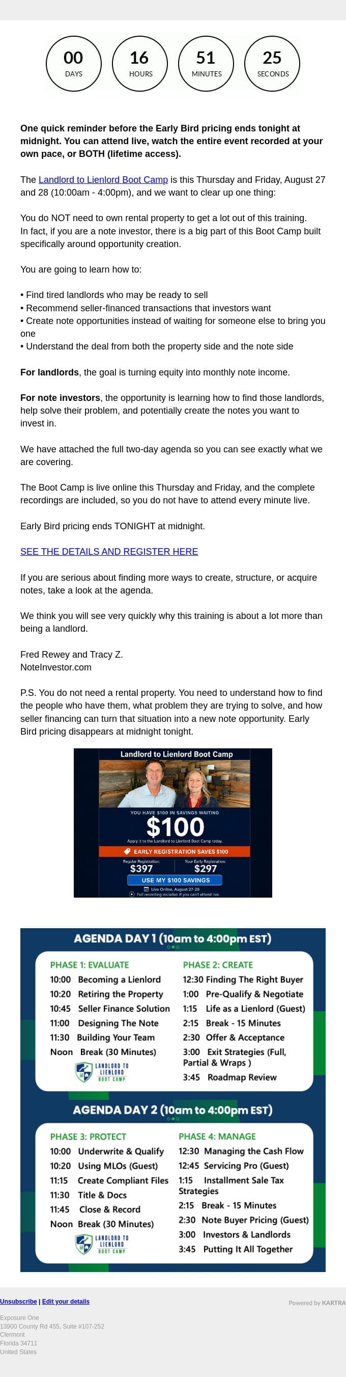 Note investors: This Boot Camp is for you... email from Note Investor screenshot