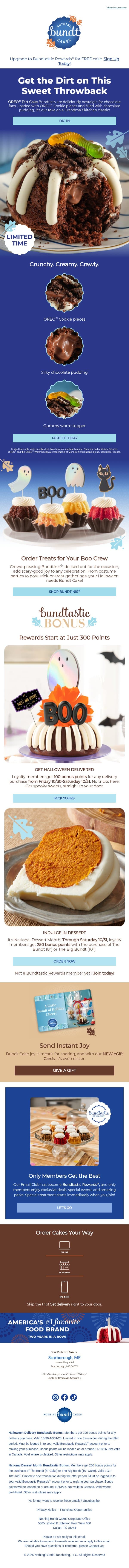 HURRY! Grab Your OREO® Dirt Cake Bundtlet email from Nothing Bundt Cakes screenshot