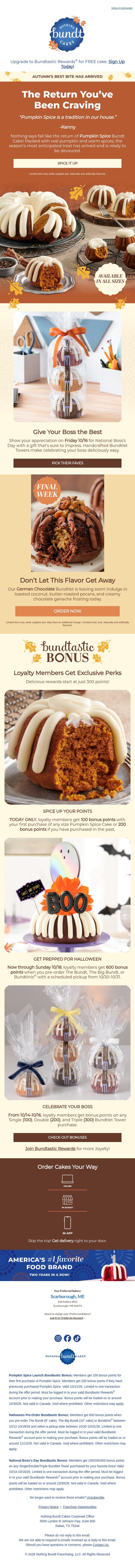 The Return You’ve Been Waiting For… email from Nothing Bundt Cakes screenshot