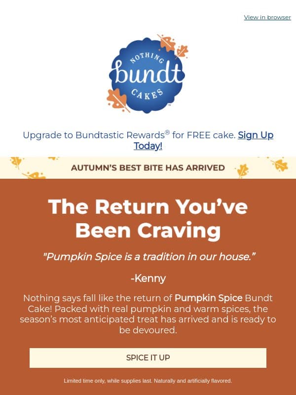 The Return You’ve Been Waiting For… email from Nothing Bundt Cakes
