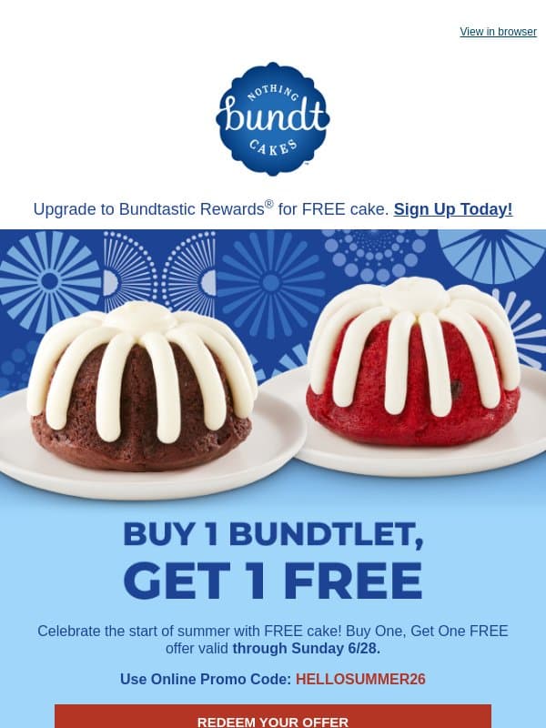 🍰🍰 FREE Cake? Yes, Please! email from Nothing Bundt Cakes