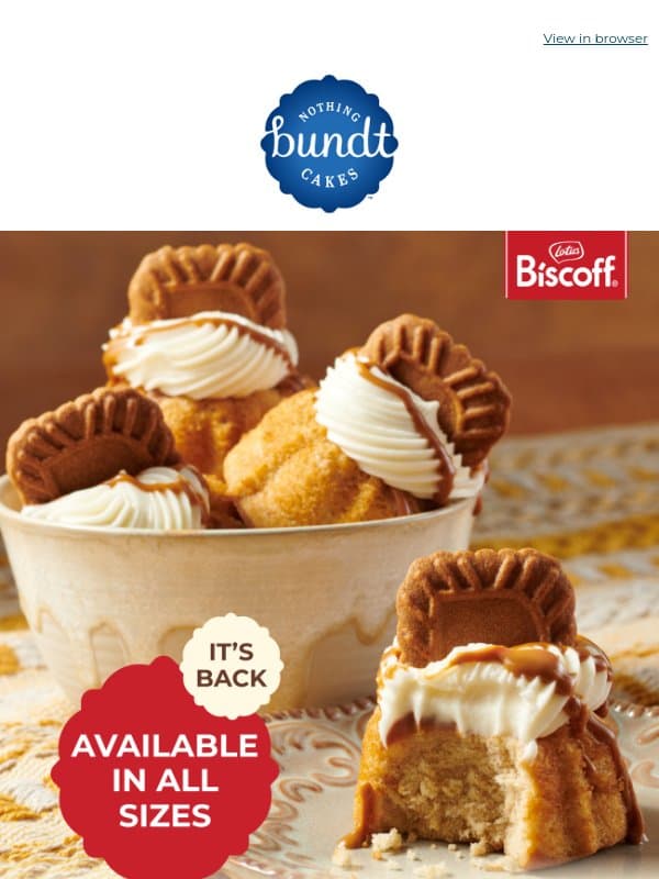 Order Biscoff® Cookie Butter Cake for the Weekend email from Nothing Bundt Cakes