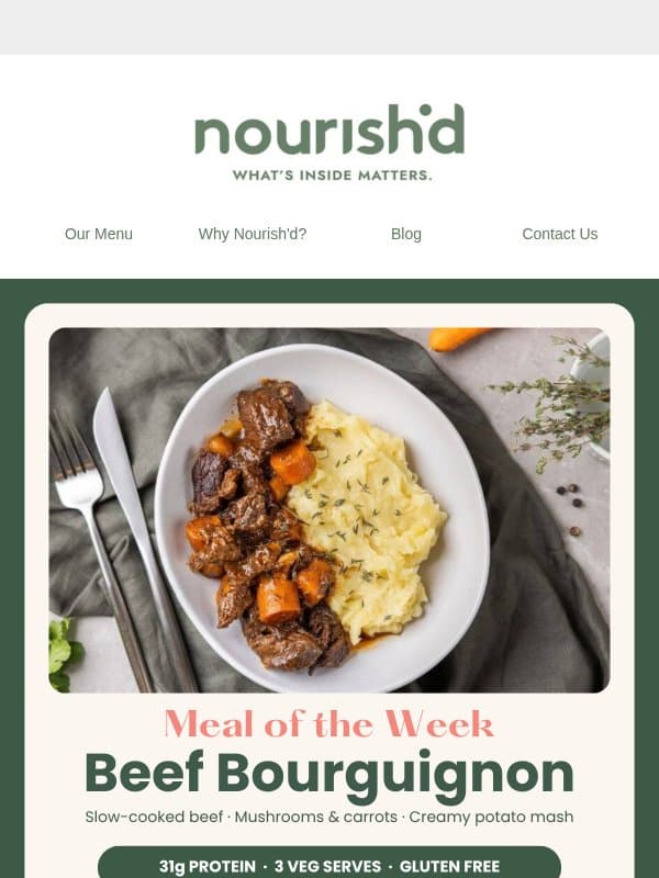 Meal of the Week: Beef Bourguignon 🥘 email from Nourish'd