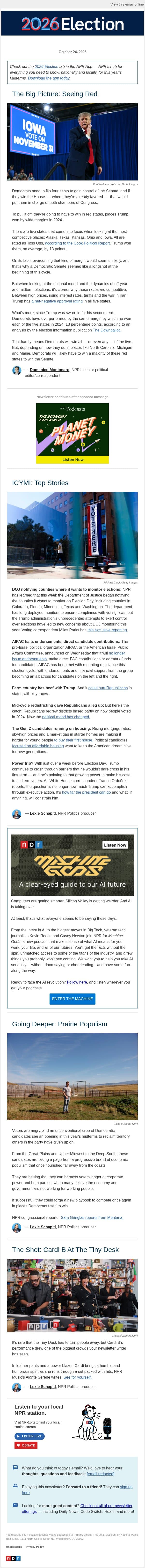 The 5 red-state Senate majority makers email from NPR screenshot