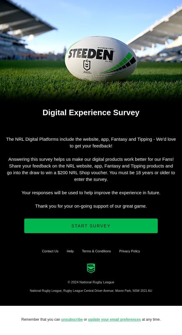 Have a spare moment? We would love to get your feedback. email from NRL screenshot