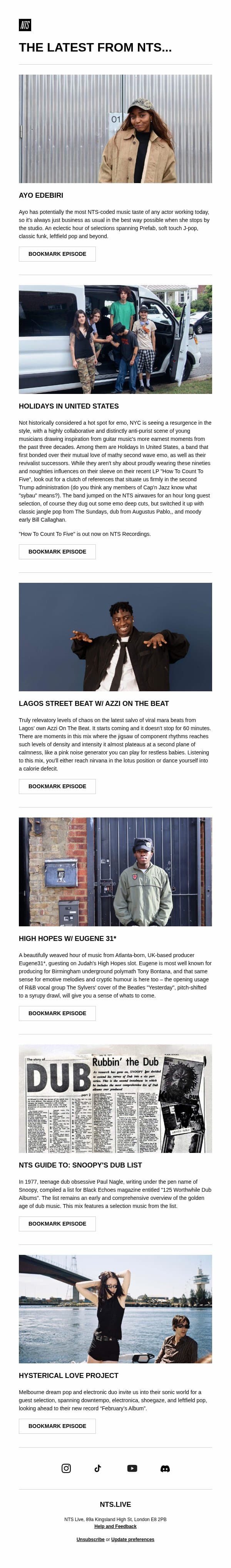 Latest from NTS email from NTS Radio screenshot
