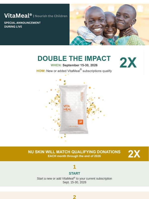 Double the Impact with VitaMeal® email from Nu Skin