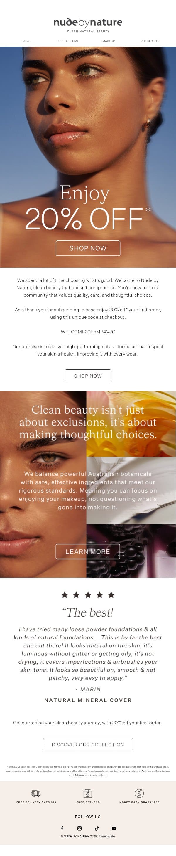 Welcome to Nude By Nature email from Nude by Nature screenshot