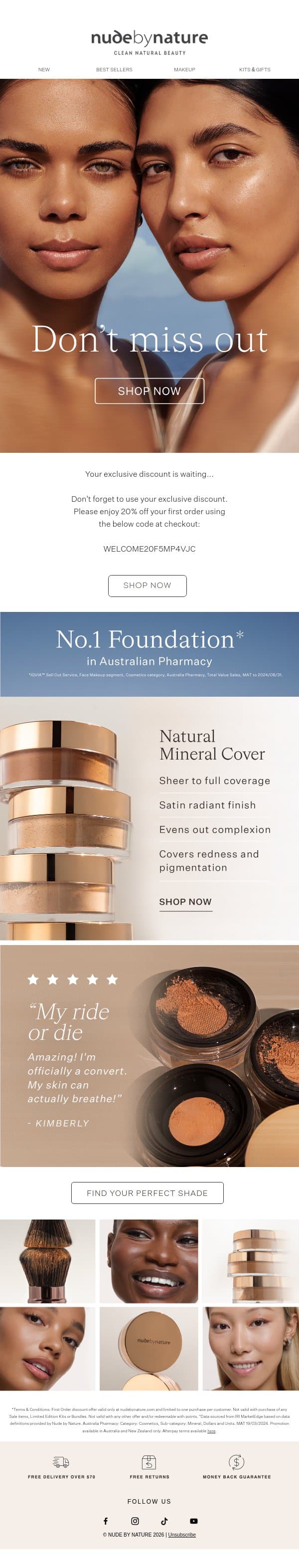 Don't Forget Your 20% Off Code email from Nude by Nature screenshot