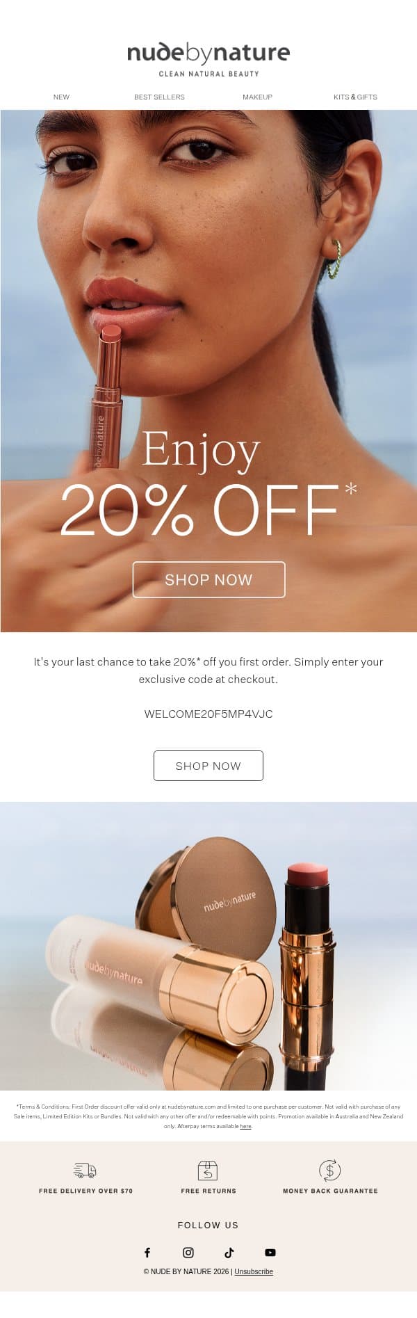 Last Chance! 20% Off Expires Today email from Nude by Nature screenshot