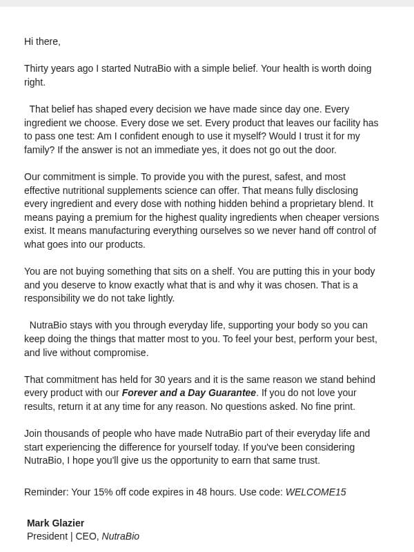 One last thing from me email from NutraBio