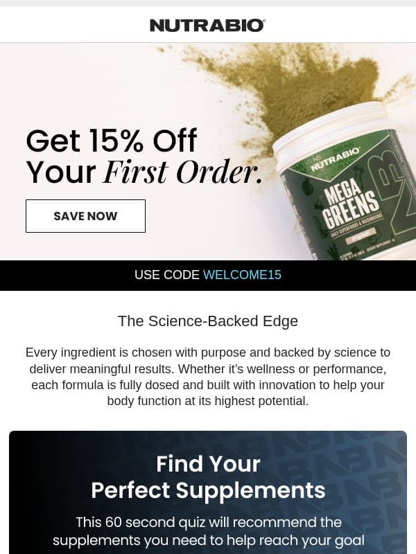 Your first order code is about to expire! 🚨 email from NutraBio