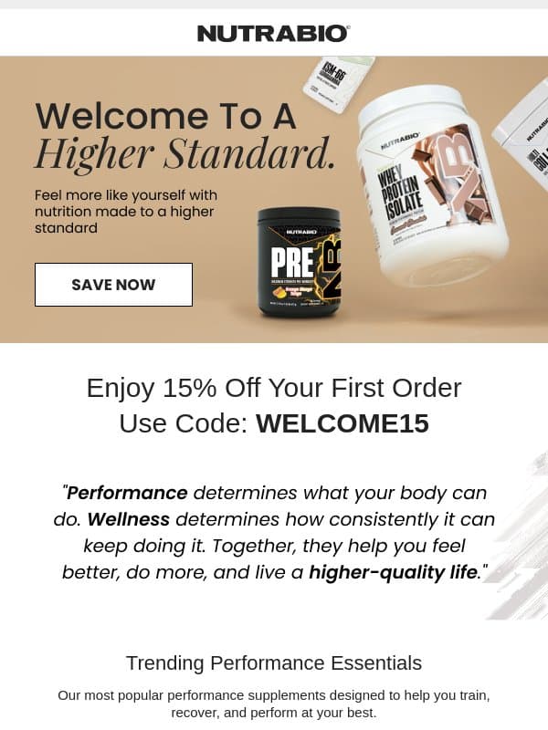 Welcome To NutraBio! email from NutraBio