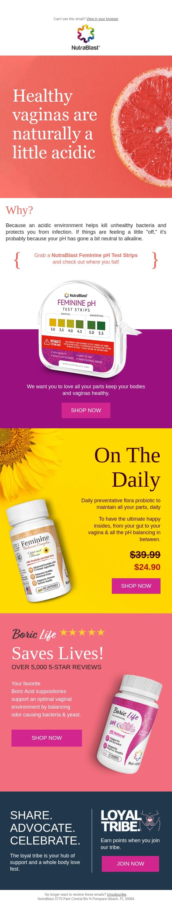 Vaginal pH? What’s Healthy & What’s Not email from NutraBlast screenshot
