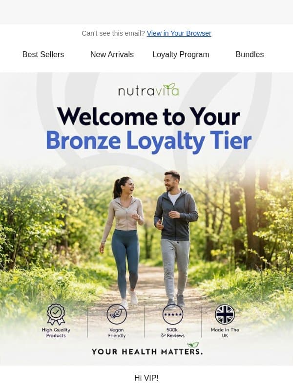 Welcome to Bronze Tier Status email from Nutravita