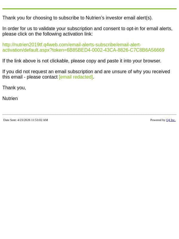 Nutrien Website - Validate Account email from Nutrien