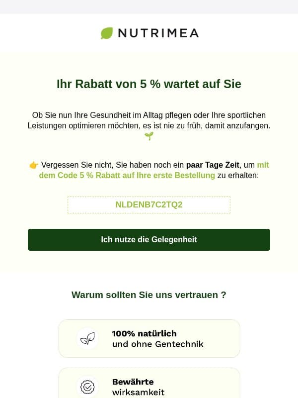 Ihr Rabatt läuft bald ab ⏳ email from Nutrimea