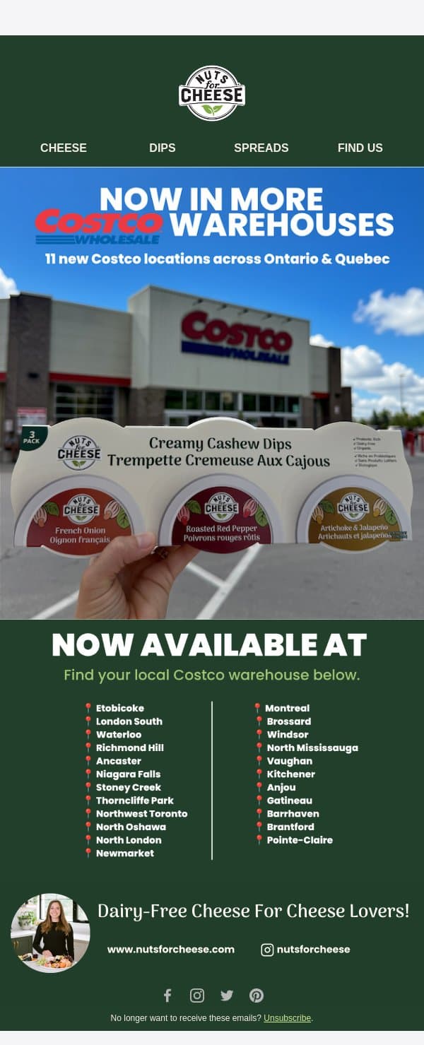 More Costco. More Dip. email from Nuts for Cheese screenshot