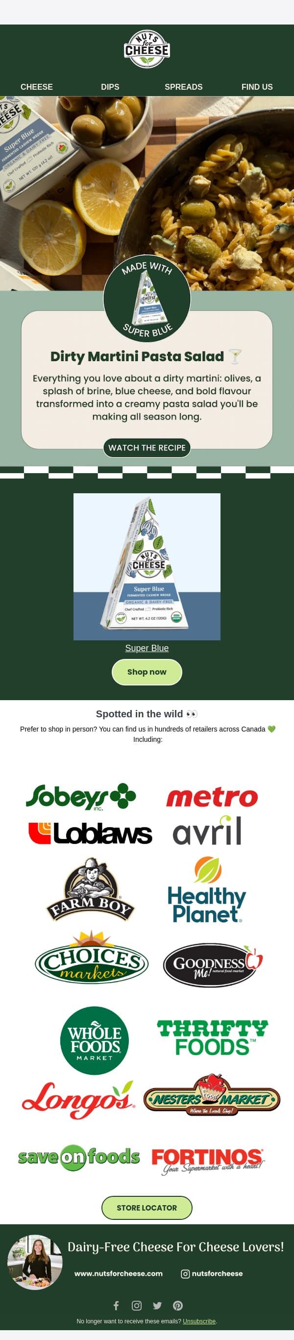 Dirty martini... but make it pasta email from Nuts for Cheese screenshot