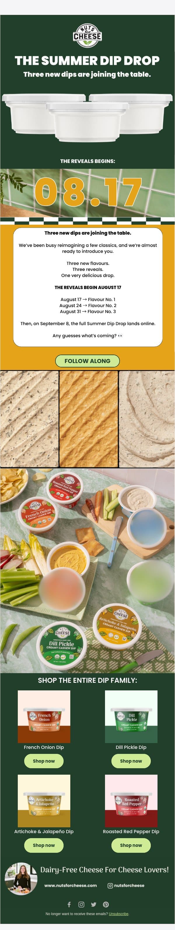 3 New Dips Are Coming 👀 email from Nuts for Cheese screenshot