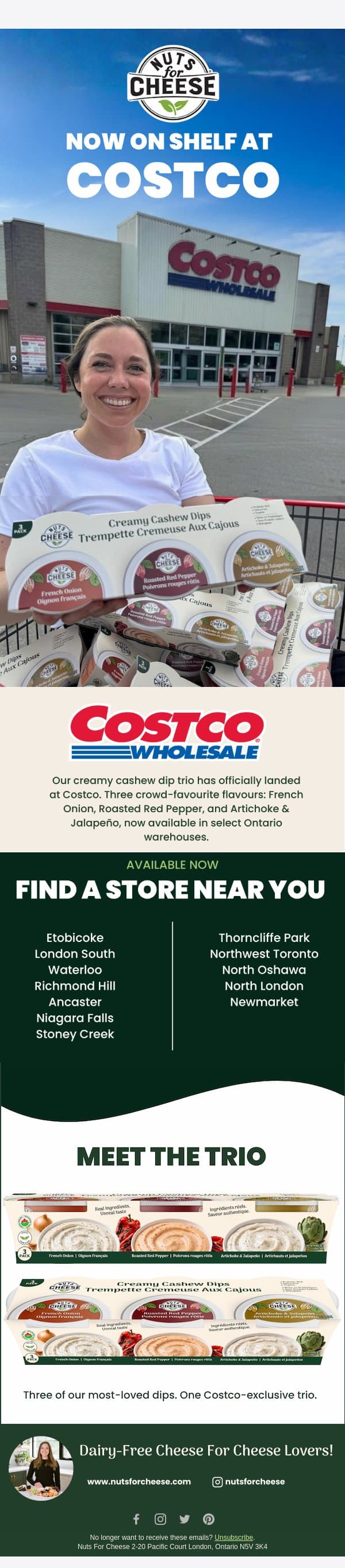 It's Here: Our Costco Dip Trio Has Arrived email from Nuts for Cheese screenshot