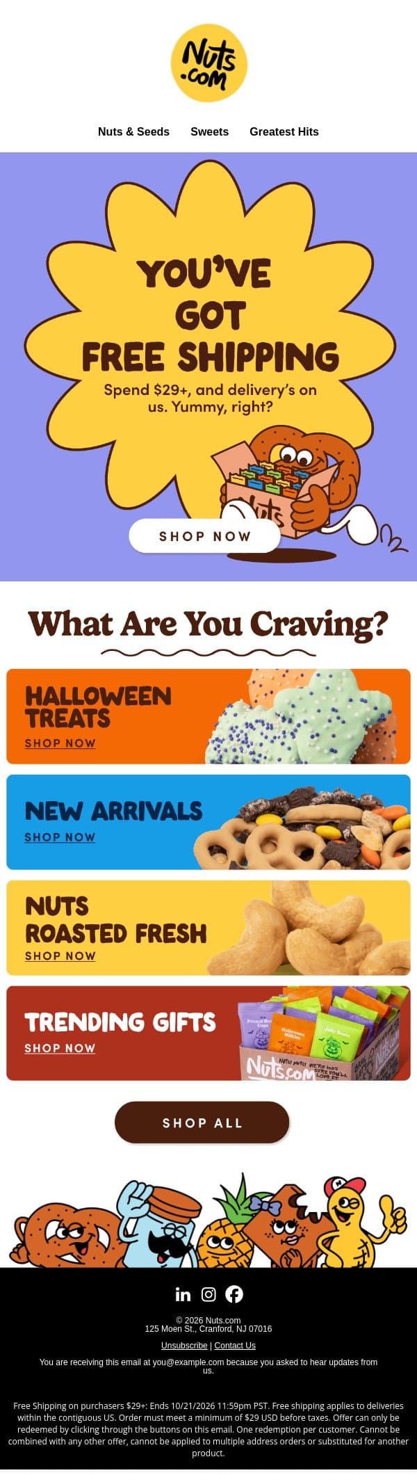 Free shipping, just for you π§‘π¦ email from Nuts.com screenshot